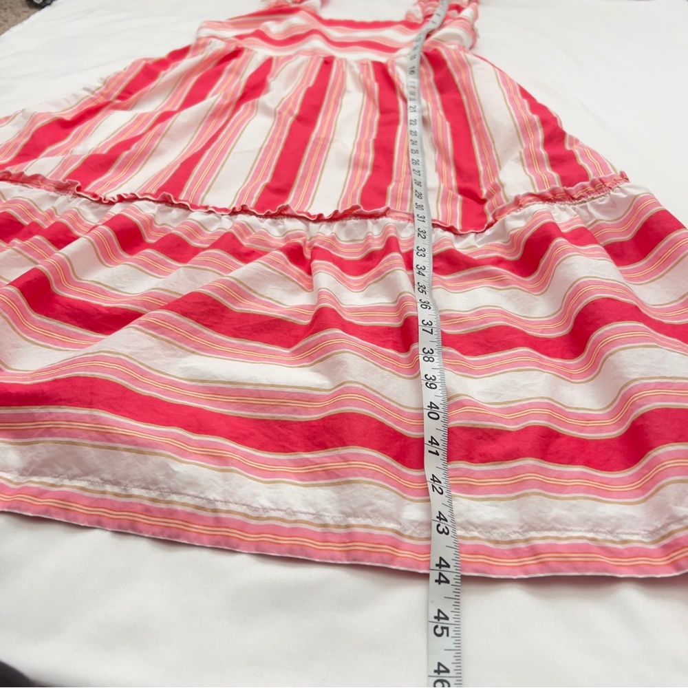 J. Crew Factory Pink White Striped Ruffle Feminine Midi Dress Women’s 12 Petite - Picture 13 of 13